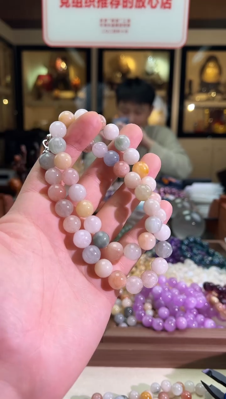 项链未镶嵌水晶11-12mm+莫兰迪彩兔毛项链（多样性发一）