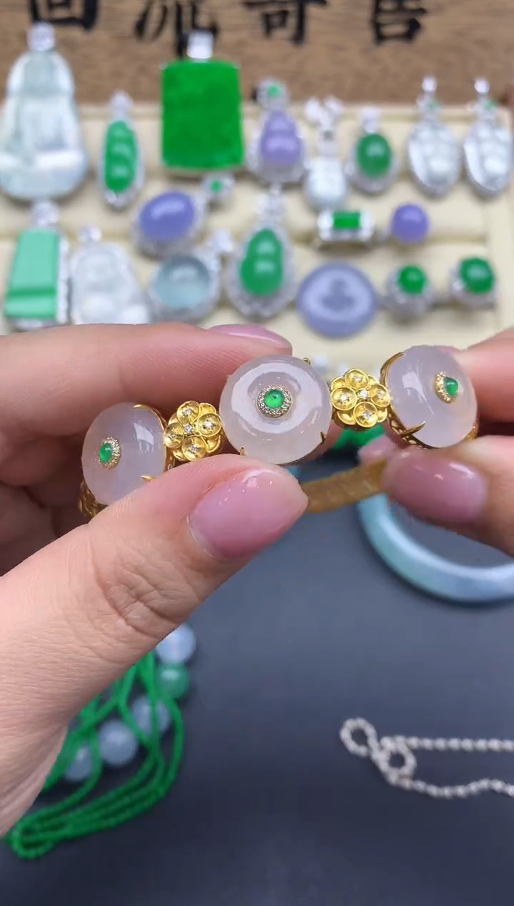 【闪购商品】翡翠手镯18K金镶嵌516-中国好珍宝