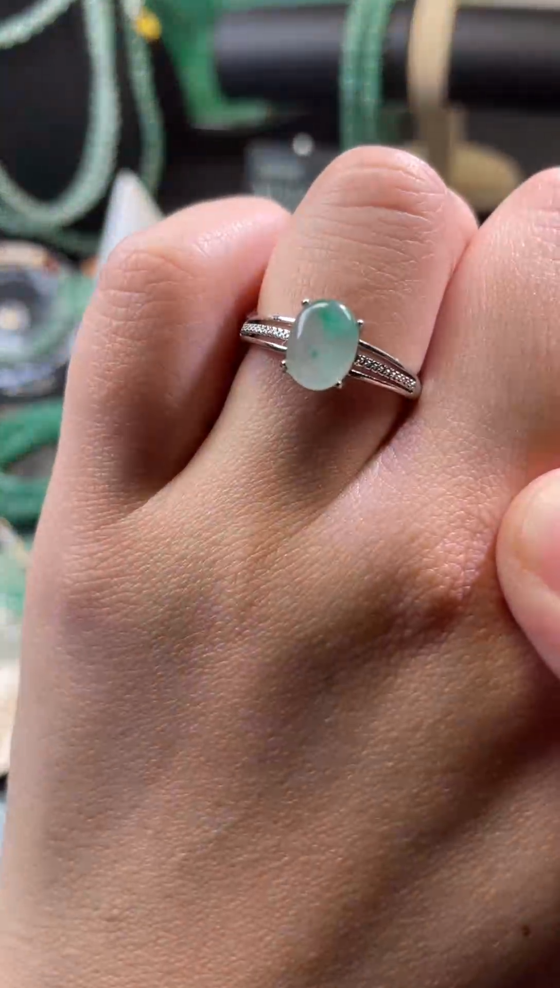 【闪购商品】石英质玉戒指银S925镶嵌1013