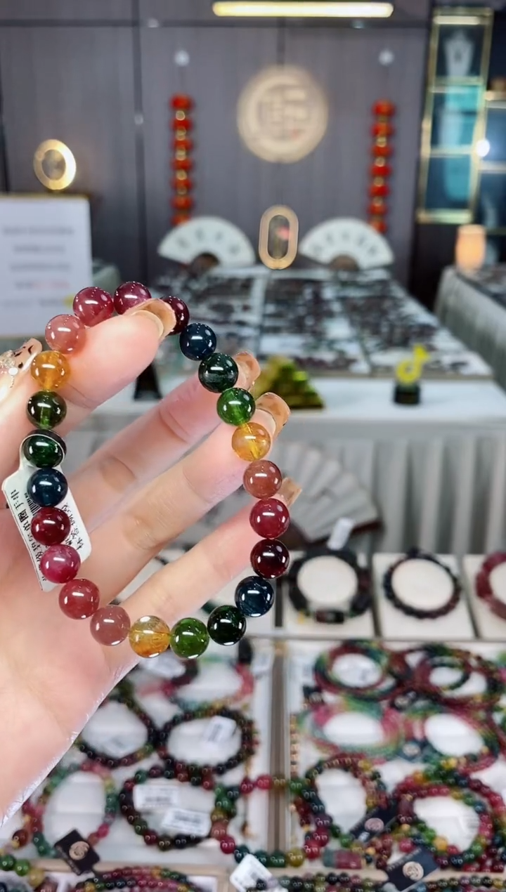 老矿碧玺色标彩虹透体单圈手串8mm+未镶嵌碧玺dan多样性发货一条