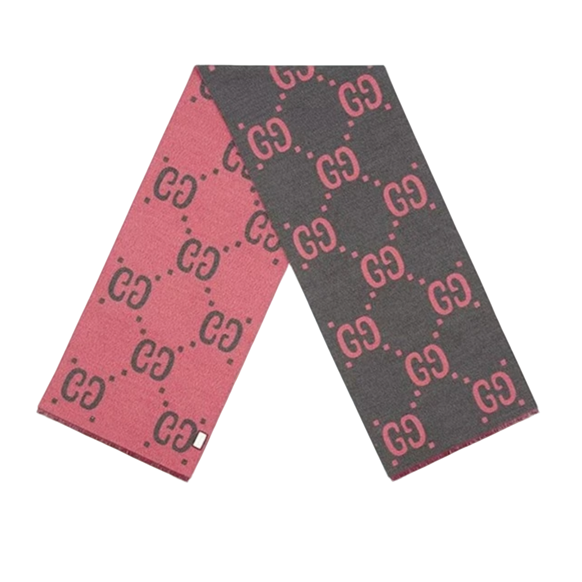 全新未使用 GUCCI/古驰  GUCCI/古驰 流苏羊毛黑粉经典围巾【洁】