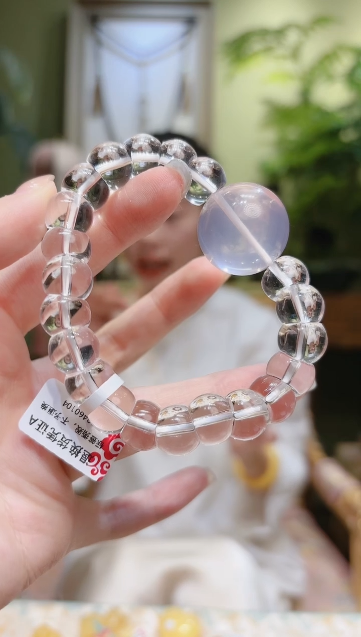 【闪购商品】水晶手串未镶嵌粉晶顶珠大肠白水晶手串12.1
