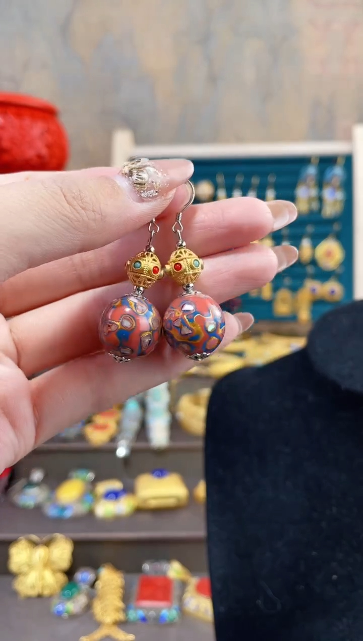 【闪购商品】非遗犀皮漆精品耳环橙蓝色