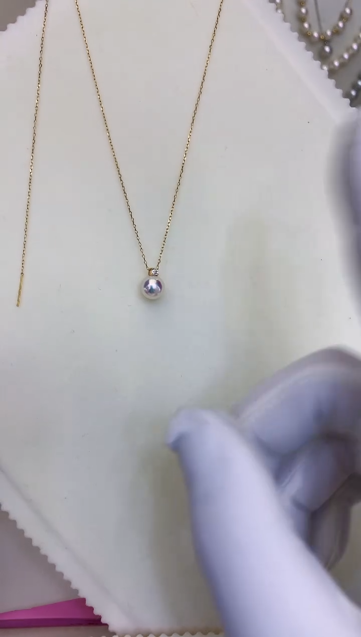 18K金镶嵌海水珍珠饰品7-8钻石王妃吊坠不含链