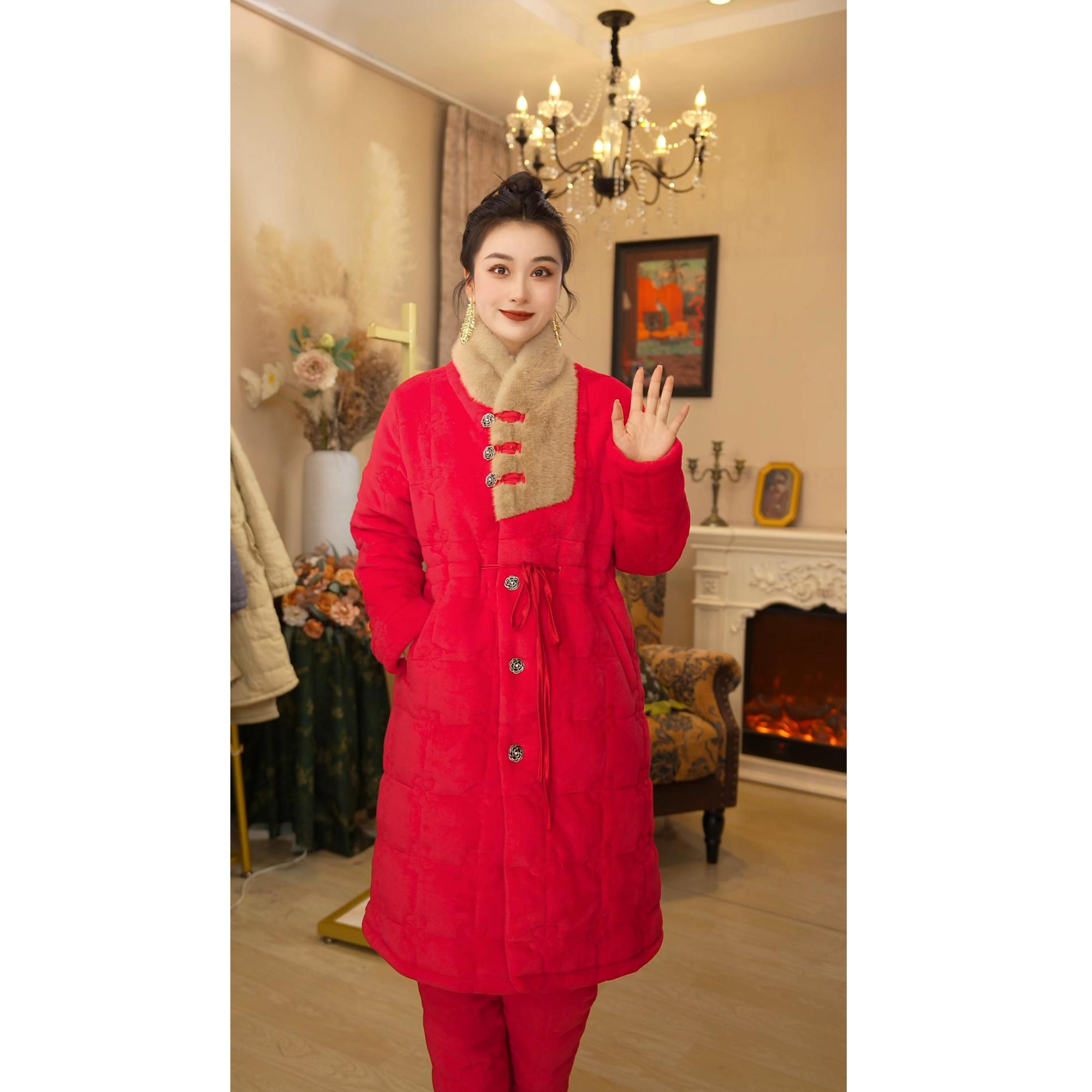 【恭喜发财●长款】雅姿达女士家居保暖睡衣9049