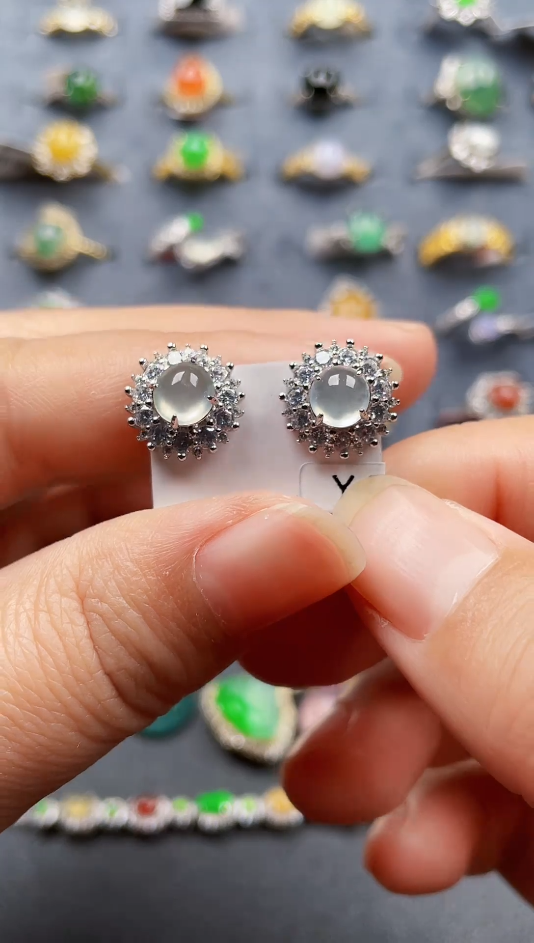 银S925镶嵌翡翠耳饰146