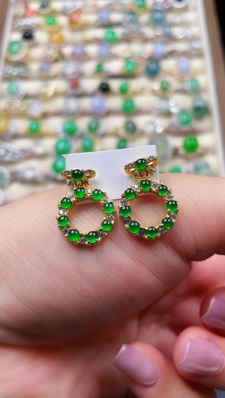 银S925镶嵌翡翠耳饰115