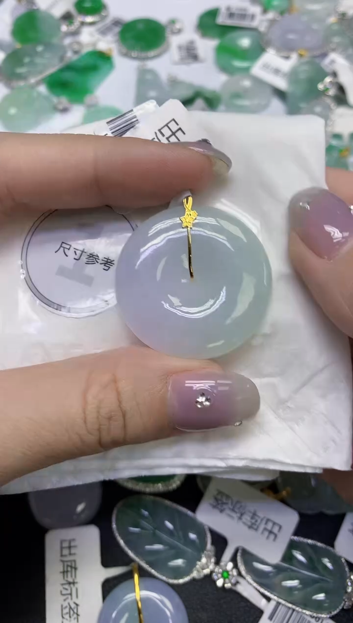 颈饰18K金镶嵌翡翠天然缅甸翡翠A货百元以上9元证书费自理