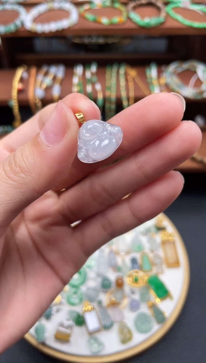 【闪购商品】翡翠吊坠(不含链)18K金镶嵌一个 723