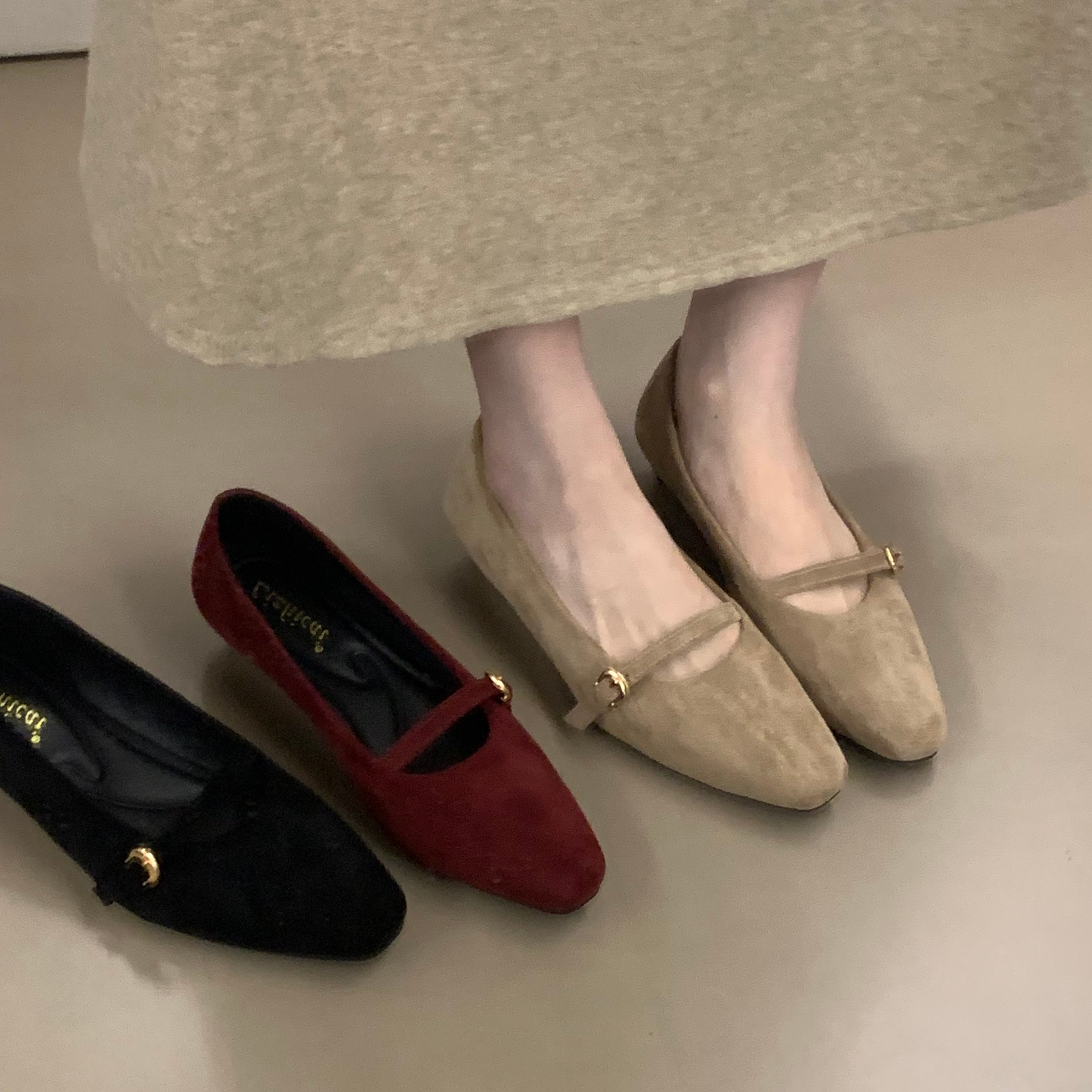 韩版尖头绒面一脚蹬浅口单鞋女2025年春秋季新款时尚百搭瓢鞋