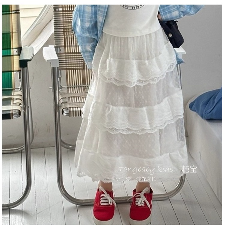 女童半身裙2025夏装新款儿童中大童白色短裙子 S25205