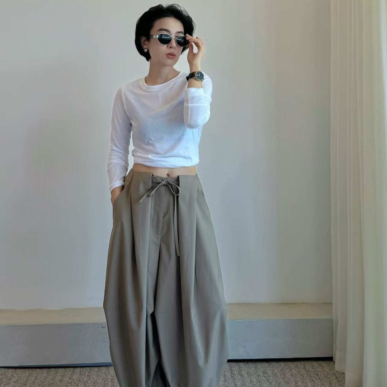 【汝上春奕】XINYU共创  阔腿伞兵裤 设计感慵懒垂坠 显瘦版 SYR006