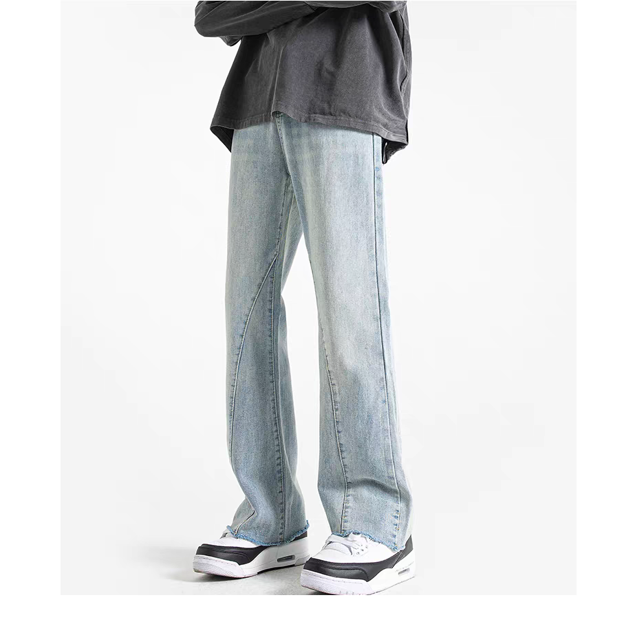 微喇牛仔裤男款春秋宽松黑色直筒阔腿休闲裤子男