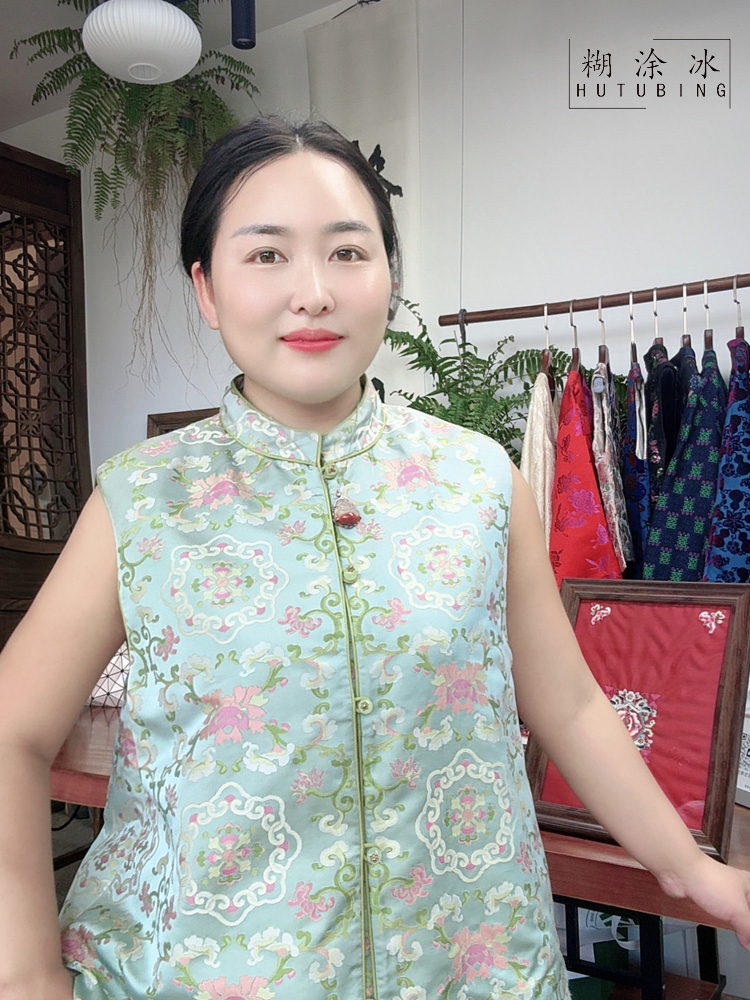糊涂冰推荐2025新款提花印花双面桑蚕丝新中式马甲宽松型1009