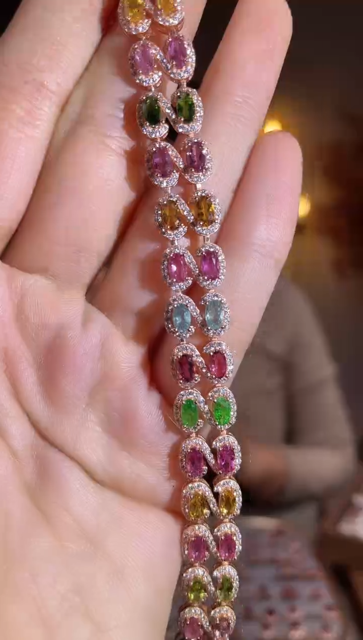 银S925镶嵌手链碧玺手链