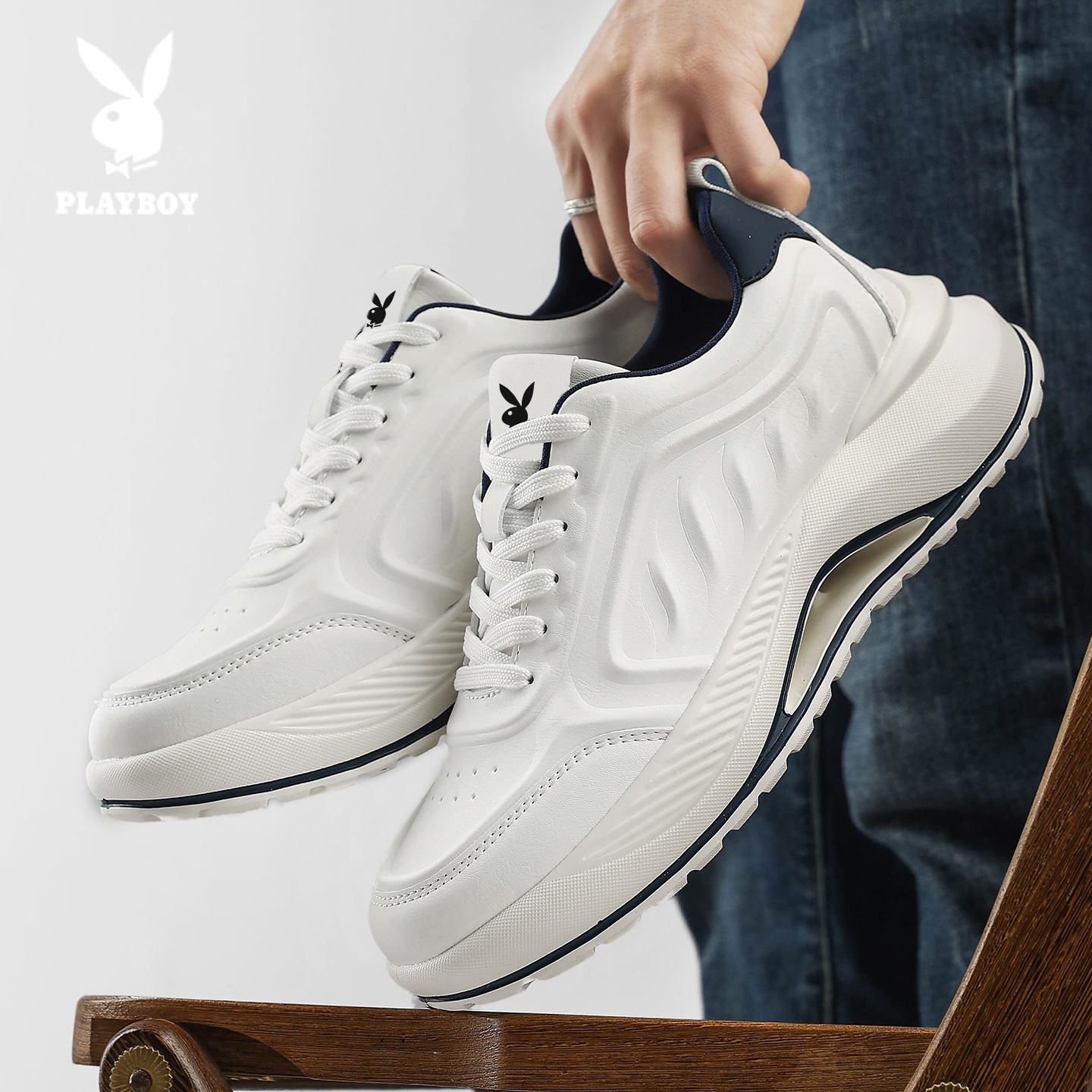 PLAYBOY/花花公子时尚休闲鞋2025新款男士百搭简约厚底小白运动鞋