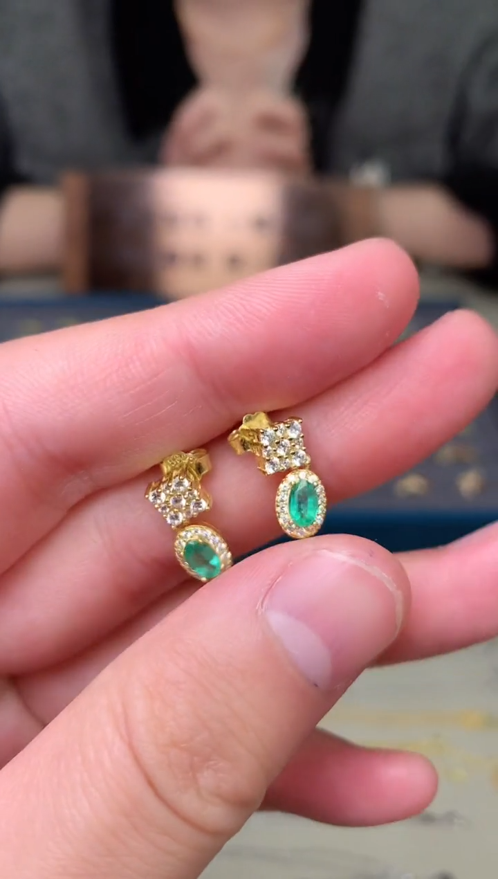 【闪购商品】祖母绿耳饰银S925镶嵌耳饰