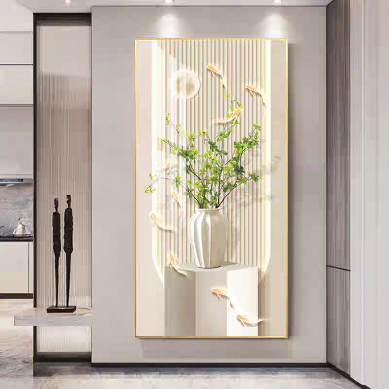 奶油风绿植九鱼玄关装饰画走廊过道正对门挂画简约客厅背景墙画