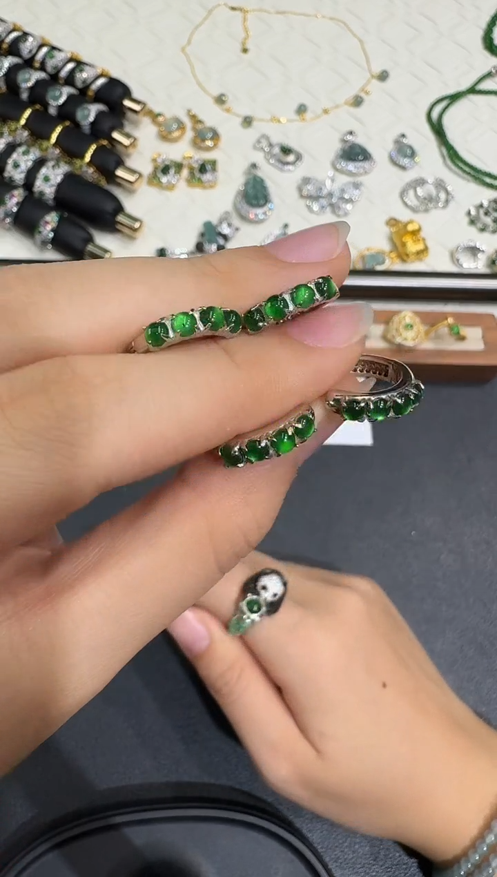 翡翠银S925镶嵌耳饰X0627-1822-138多样性一对