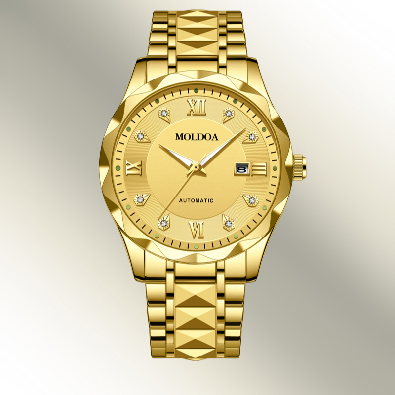 新款金色奢华男款机械腕表日历经典镶钻男士男士夜光手表