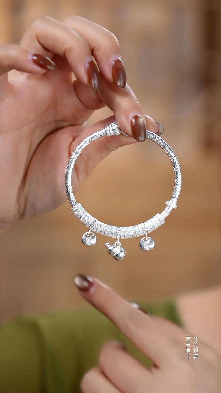 珐琅足银999新款盘缠手镯42.5克