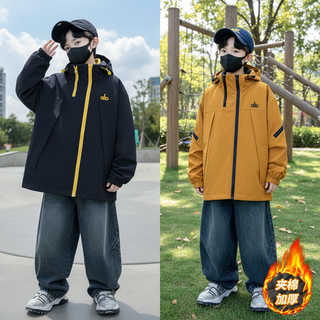 男童秋冬款外套加绒加厚2025新款大童冬装儿童冬季夹棉保暖冲锋衣