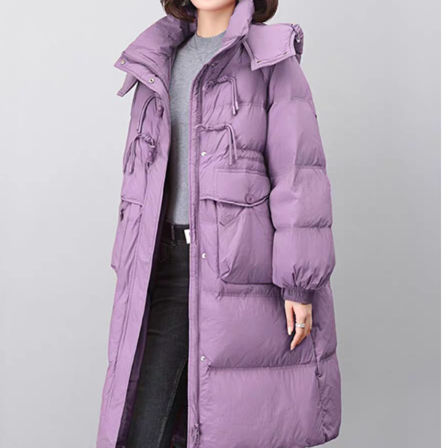 2025年爆款羽绒服长款韩版百搭加厚收腰宽松冬季连帽羽绒服