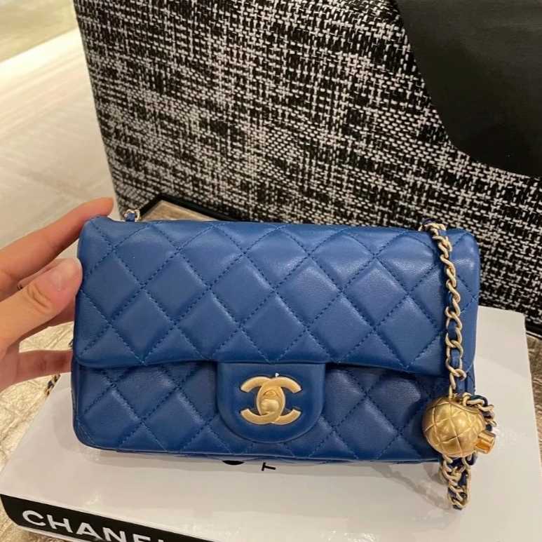 99新 Chanel/香奈儿 4007|香奈儿蓝色金球大迷你斜挎包|香奈儿