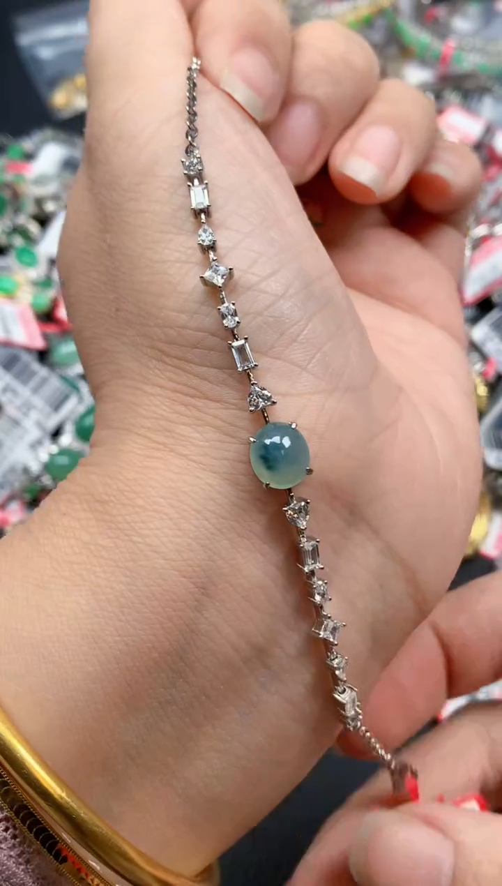 银S925镶嵌戒指翡翠天然A货缅甸翡翠