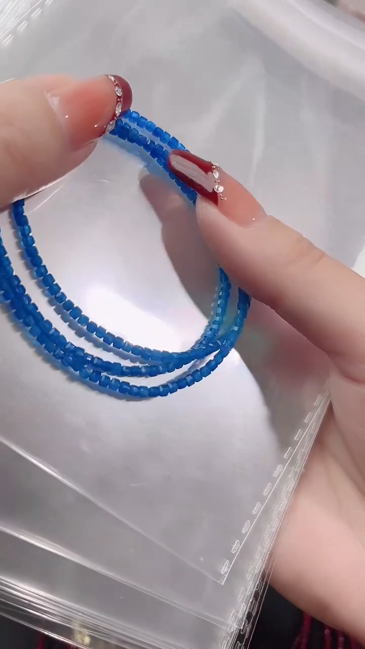 手链蓝宝石银S925镶嵌三圈蓝方99