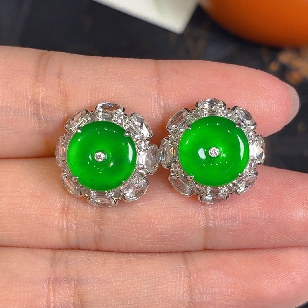 【上品｜耳饰】天然A货缅甸翡翠18k金镶嵌