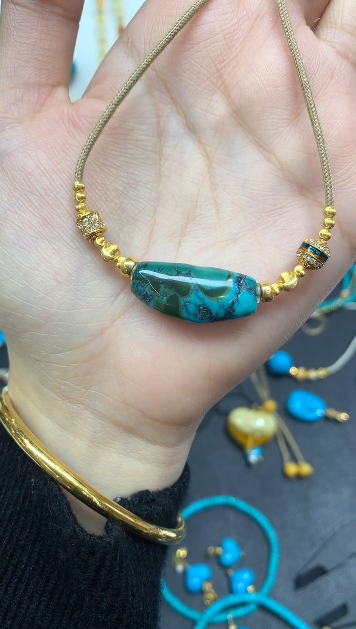 18K金镶嵌绿松石吊坠吊坠A7|3980