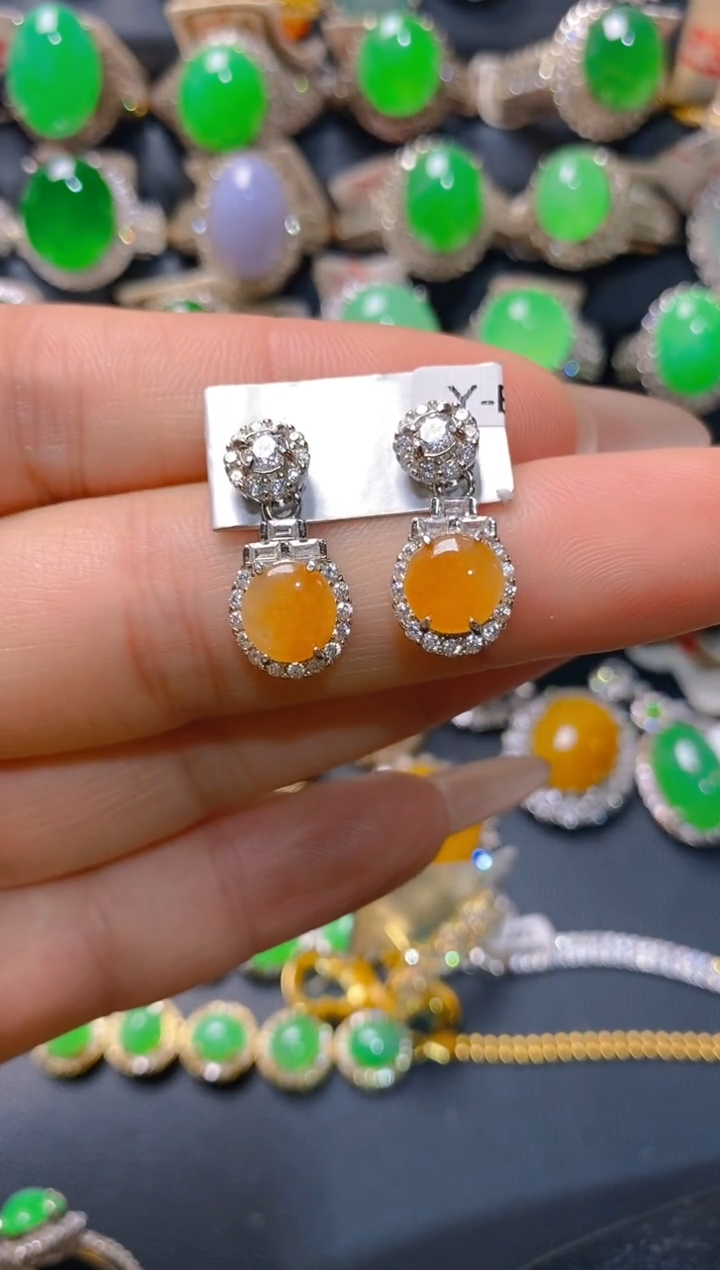 【闪购商品】翡翠耳饰银S925镶嵌天然A货翡翠1