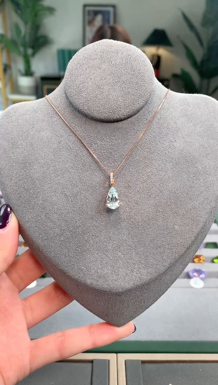 【闪购商品】海蓝宝石吊坠(不含链)18K金镶嵌海蓝宝