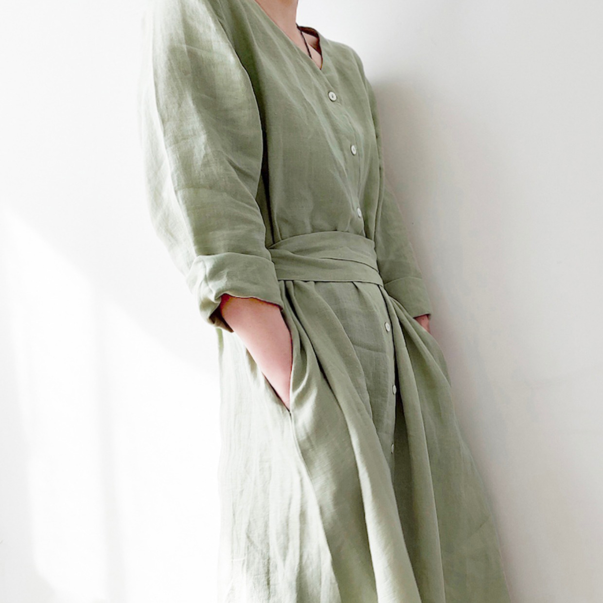 亚麻女士高克重高级质感长裙连衣裙