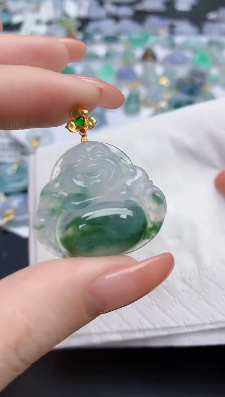 【闪购商品】翡翠颈饰18K金镶嵌天然缅甸翡翠A货