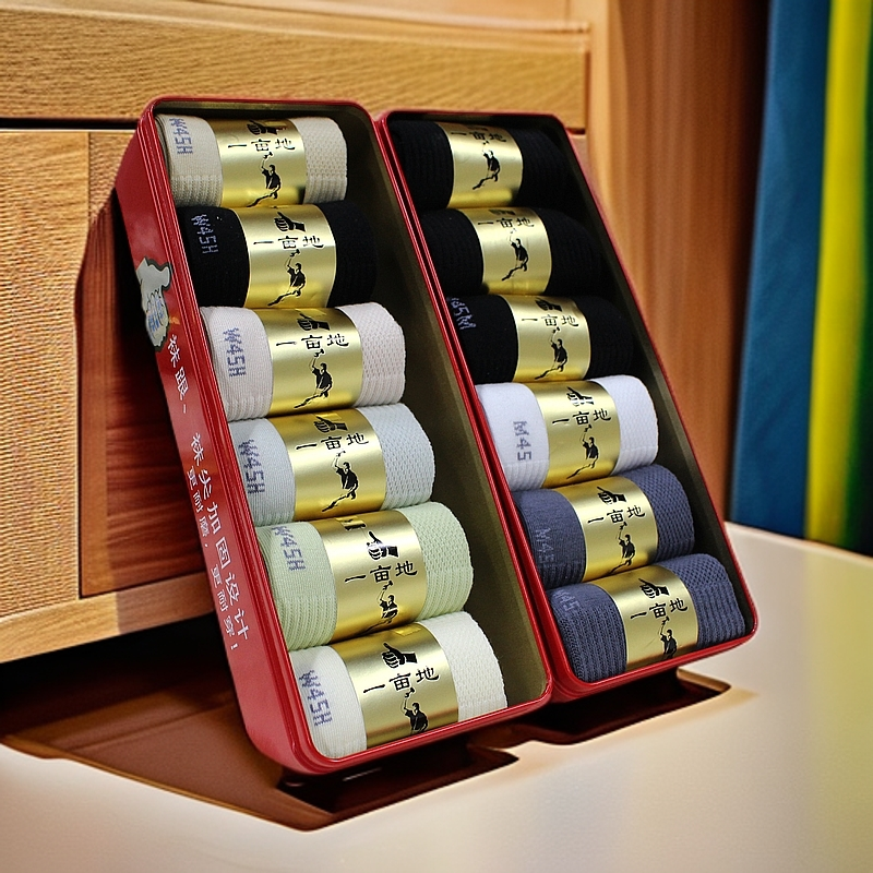 一亩地品牌6双装防臭袜男士红盒防臭袜舒适纯棉女士中筒吸汗