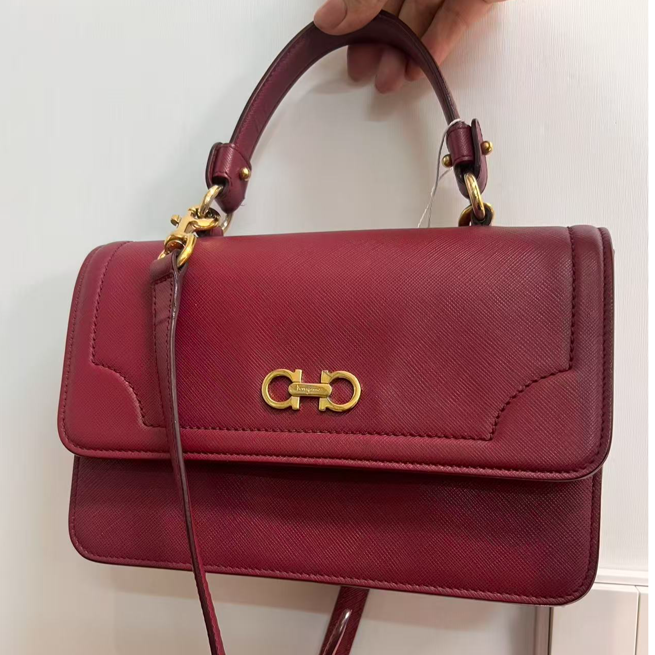 95新 FERRAGAMO/菲拉格慕 红色手提斜挎包NM