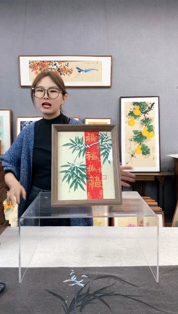 【闪购商品】国画10寸-23*29摆台书法作品-绿竹