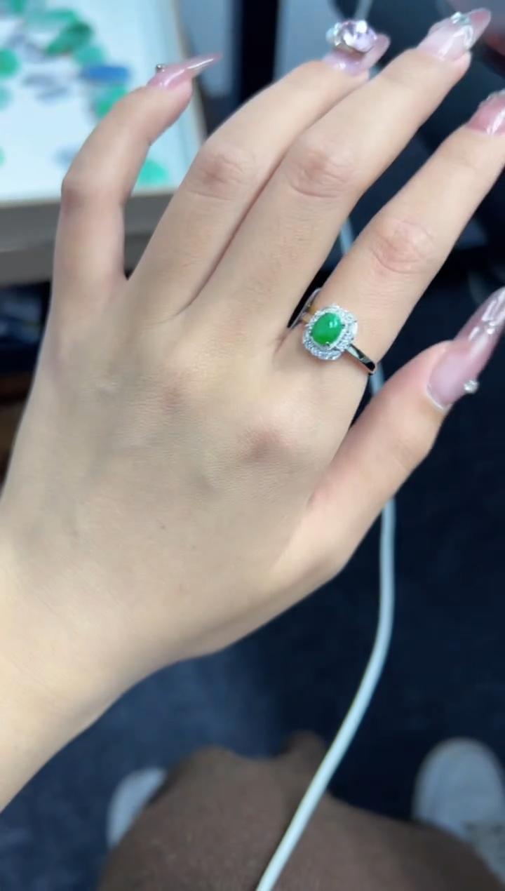 【闪购商品】翡翠戒指银S925镶嵌Y缅料A货/支持复检/一件