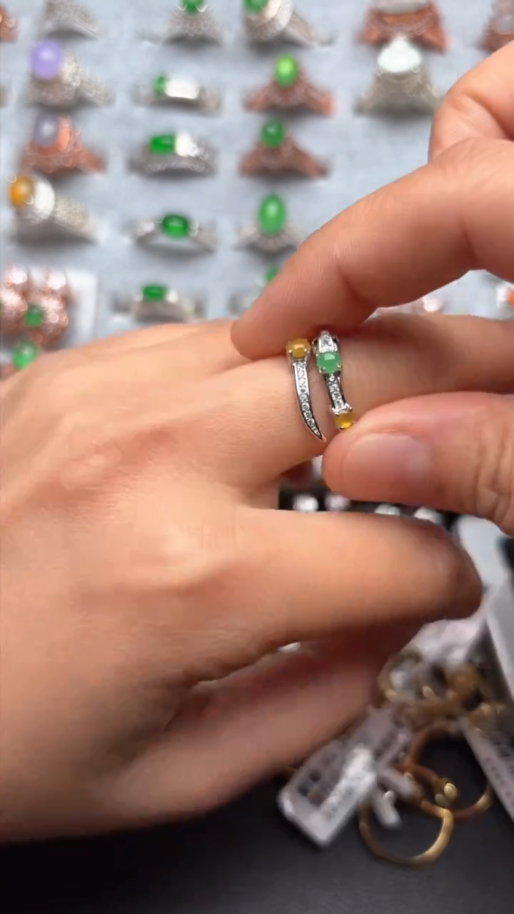 【闪购商品】翡翠戒指银S925镶嵌缅甸A货翡翠S925银镶嵌