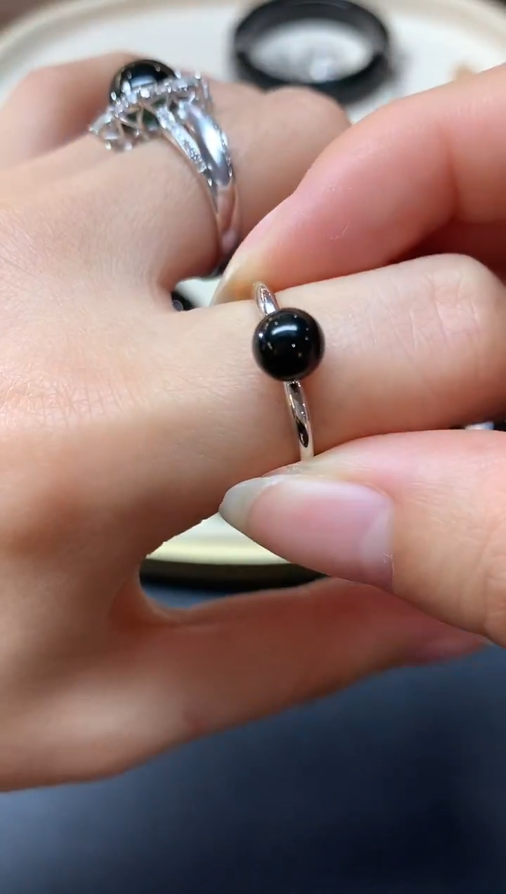 18K金镶嵌戒指翡翠墨翠戒指|1980多样性发其一