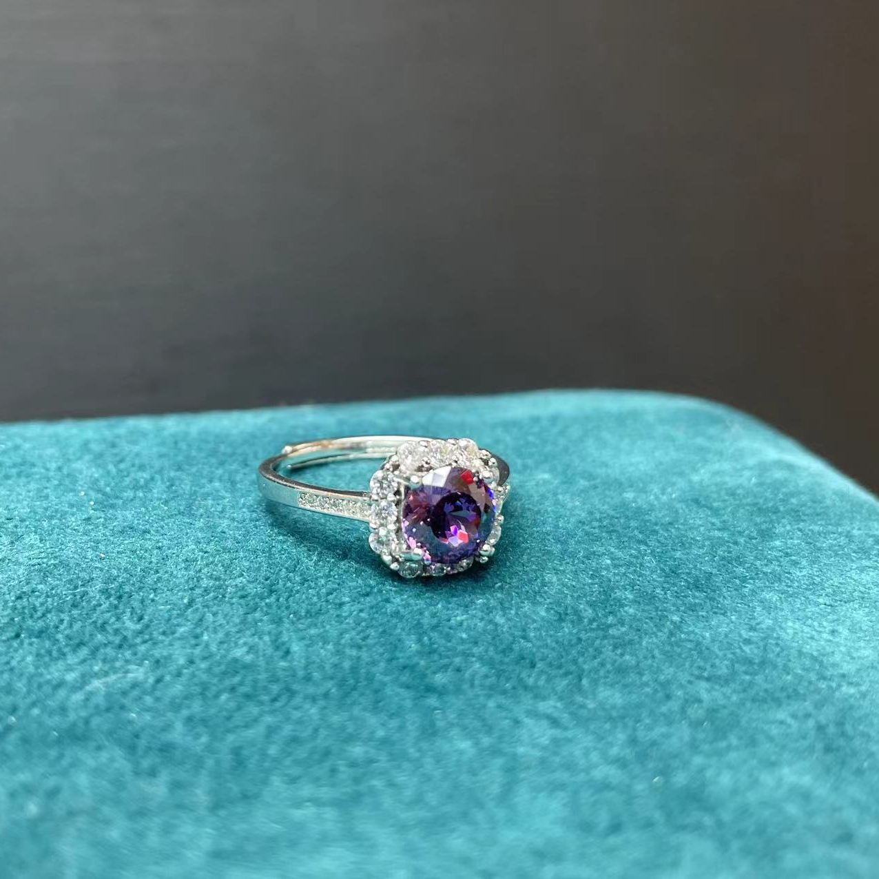 时尚气质女款浪漫紫镶嵌紫晶活口戒指百搭款