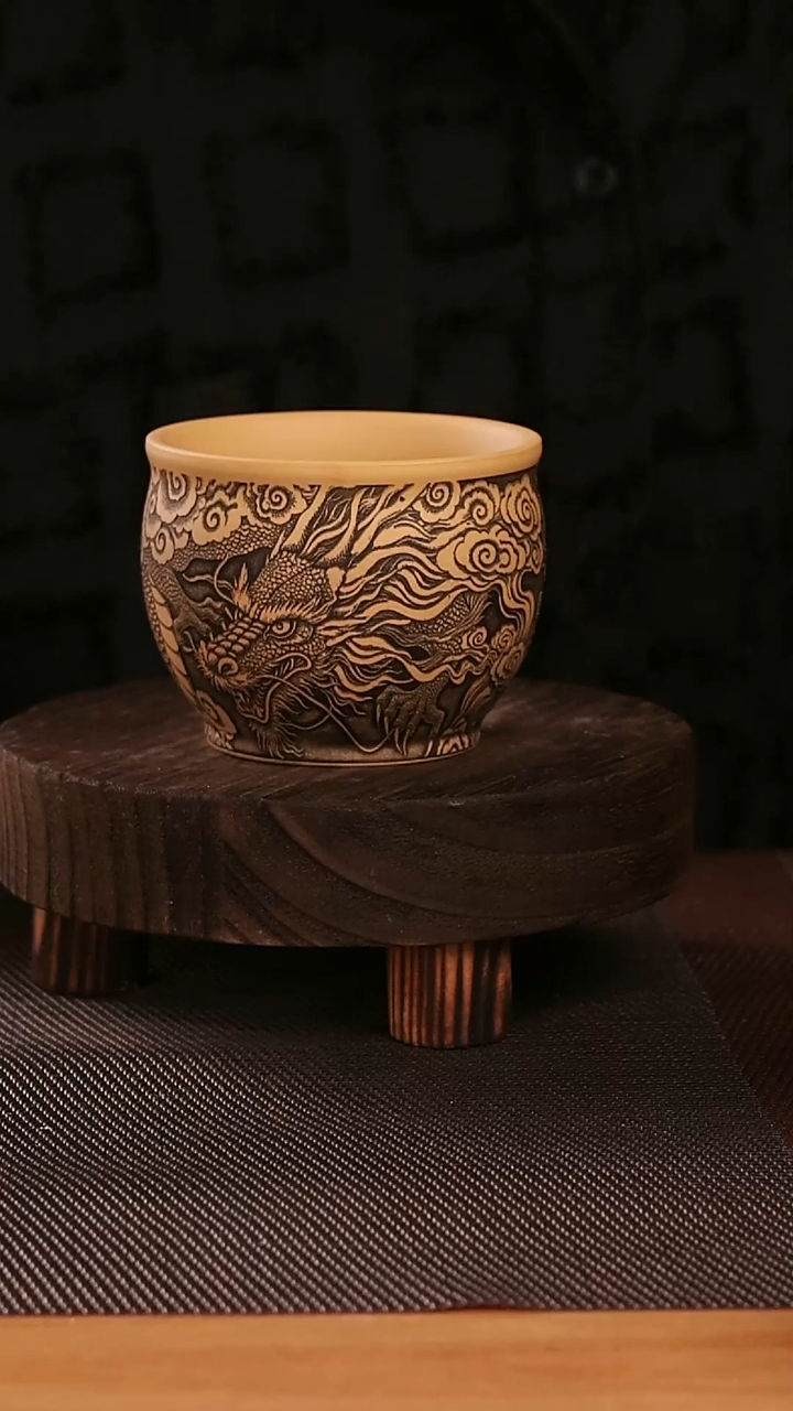 茶杯紫砂紫砂刻绘主人杯龙行天下