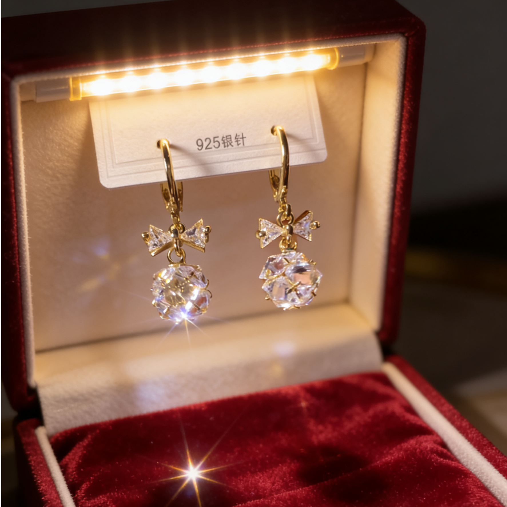 铜合金锆石耳饰 爆闪高级感名媛风蝴蝶结满锆石耳环耳扣精致轻奢