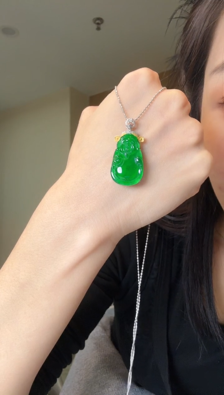 【闪购商品】翡翠吊坠(不含链)18K金镶嵌天然翡翠吊坠1