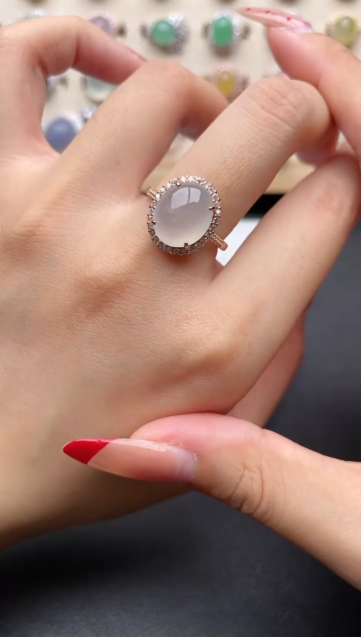 【闪购商品】翡翠戒指银S925镶嵌一物一证一礼盒