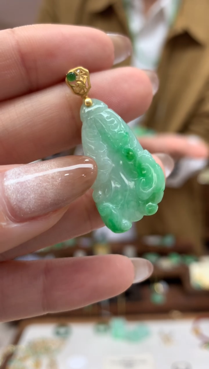 【闪购商品】翡翠18K金镶嵌吊坠(不含链)白菜