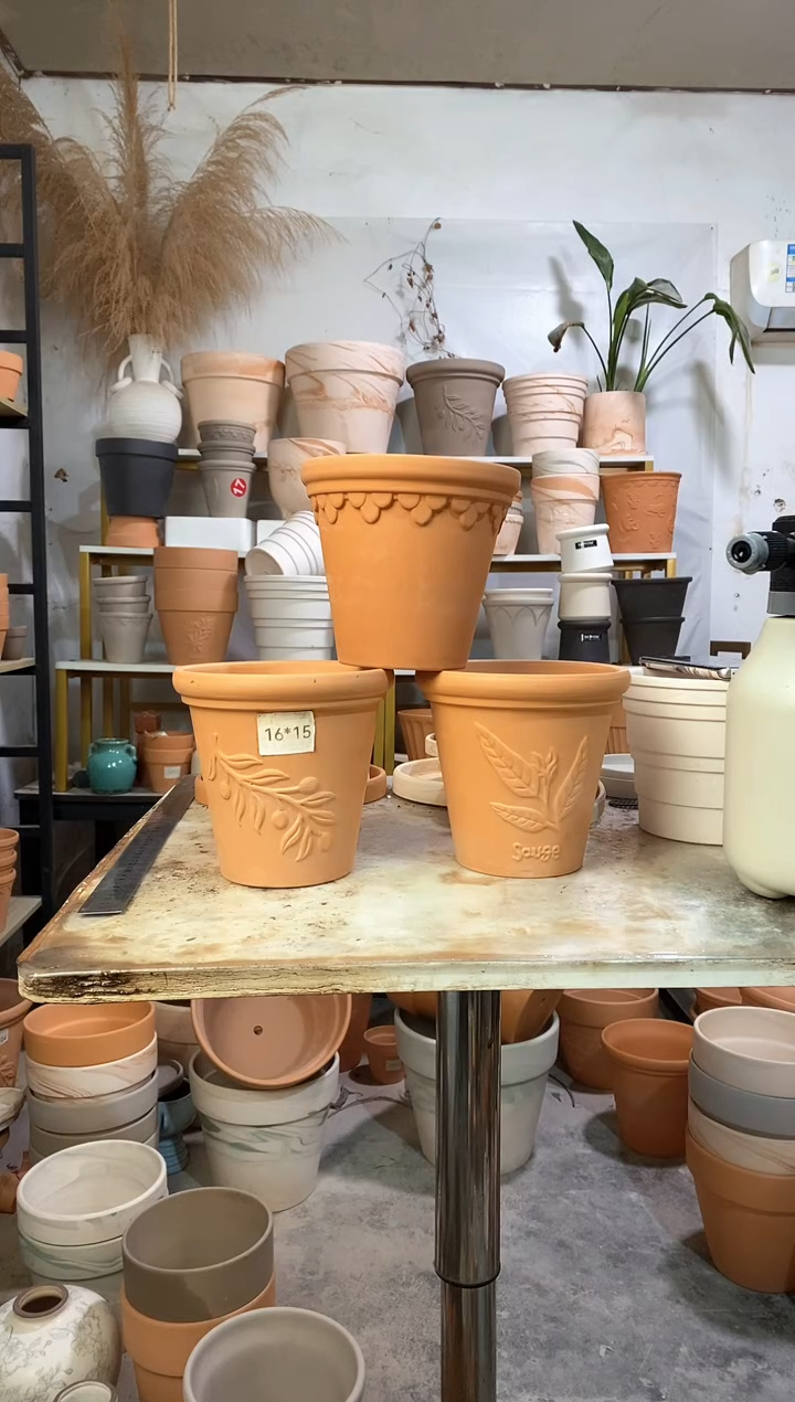 16*15红陶浮雕3图案 3盆无托