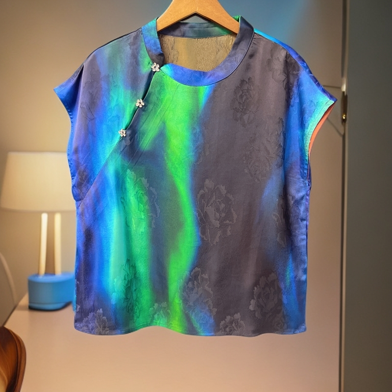 566【云锦坊】新款时尚网红百搭重磅宽松渐变彩墨扎染短袖